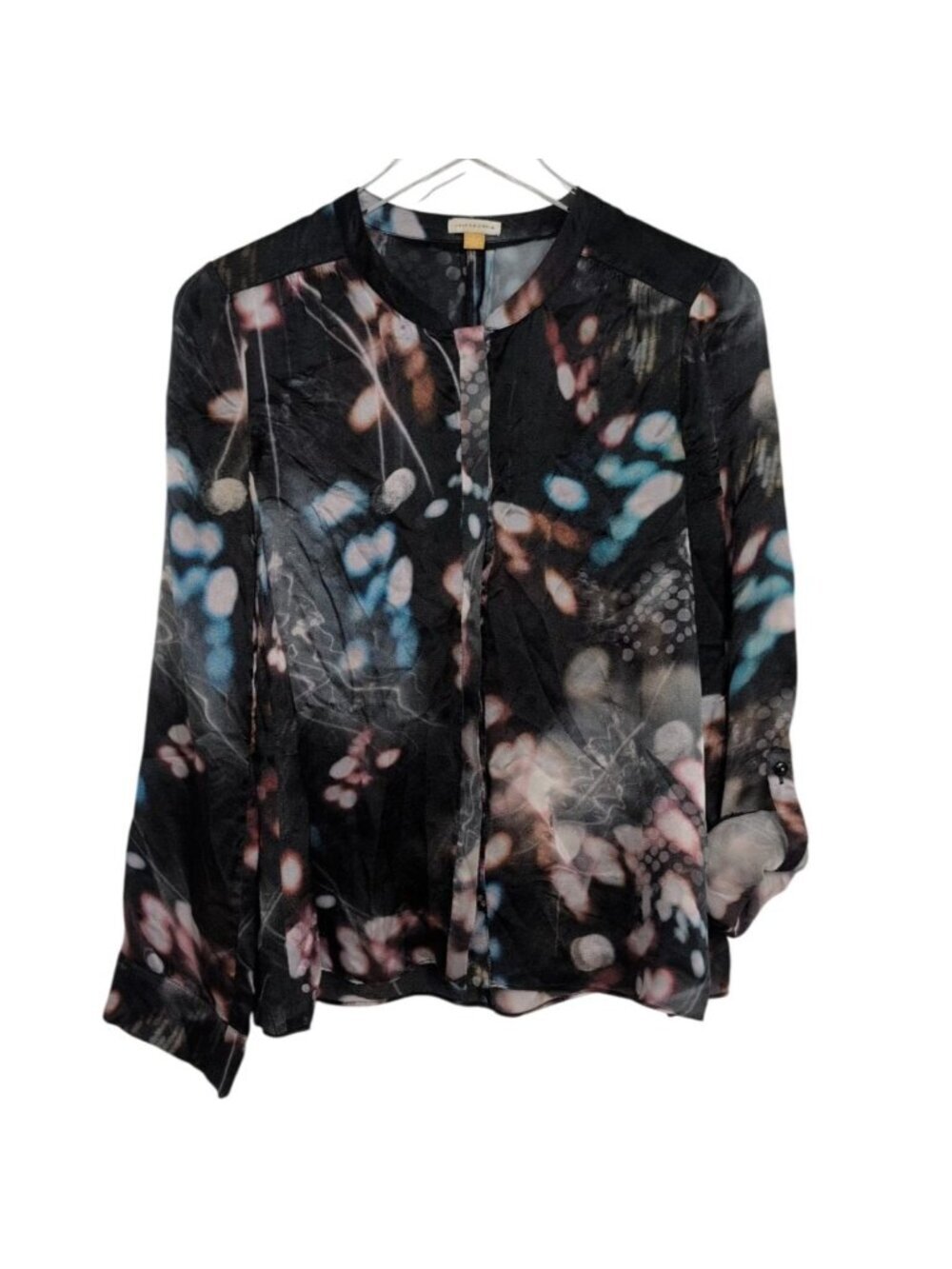 Leifsdottier Silk Watercolor Bokeh Shirt Womens Size 2 Black Artsy Indie Office